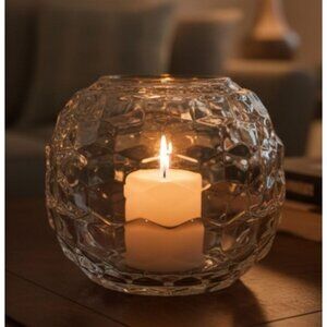 Vintage Homco Glass Candle Holder fairy lamp Cubist pattern Two-Piece 5"